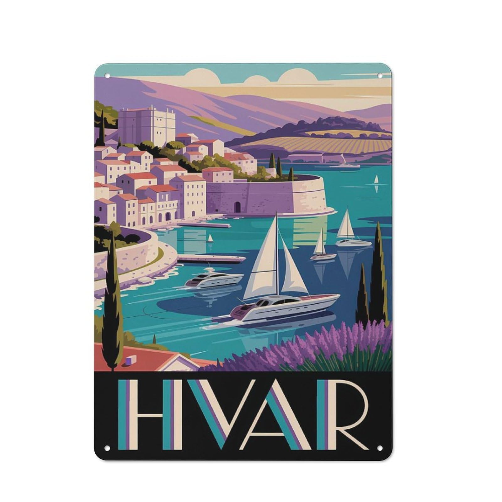 Junmoney Style-20 Hvar Croatia Travel Rustic Printed Metal Sign 40X30cm For Bar Or Restaurant, For Bar Decor Enthusiasts