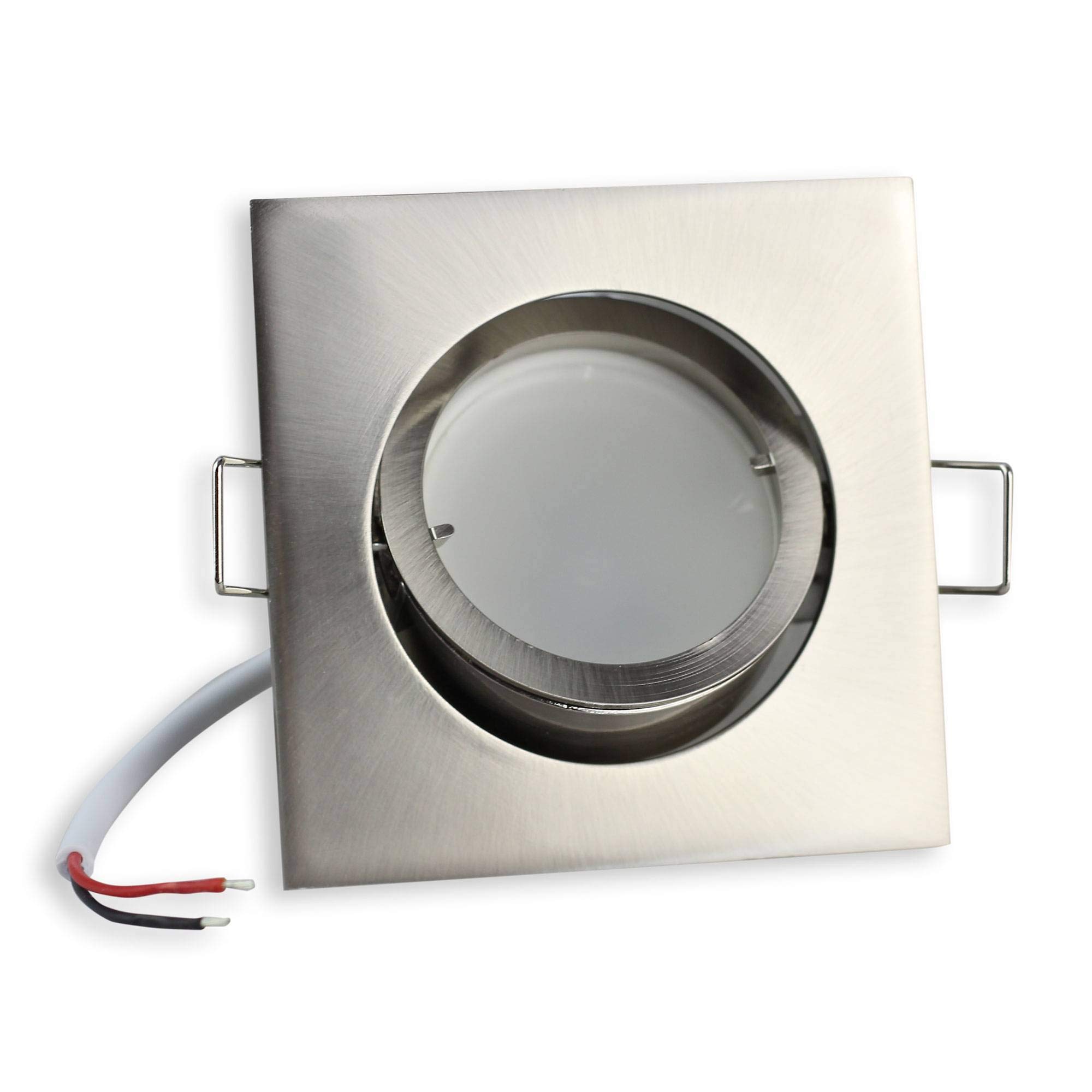 10x Einbaustrahler Rahmen Set eckig - silber schwenkbar flach aus Aluminium– Einbaurahmen für GU10 MR16 Leuchtmittel - Ø60-68mm Bohrloch Einbau-Spot Strahler Einbauleuchte