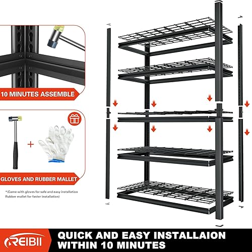 Miniatura 6 de REIBII Estantería de garaje para cargas resistentes, 2000 libras, 40 pulgadas de ancho, estantes de almacenamiento de garaje, estantes de