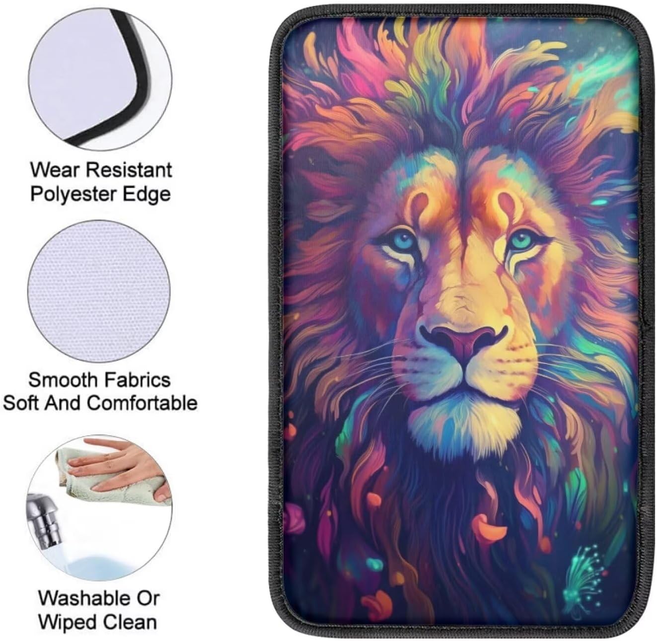 Modysero Cool Print Dustyproof Univerasl Fit and Soft Car Armrest Pad Aesthetics Lion Armrest Cover Interior Decoration for Cars Truck SUV Sedan image 5