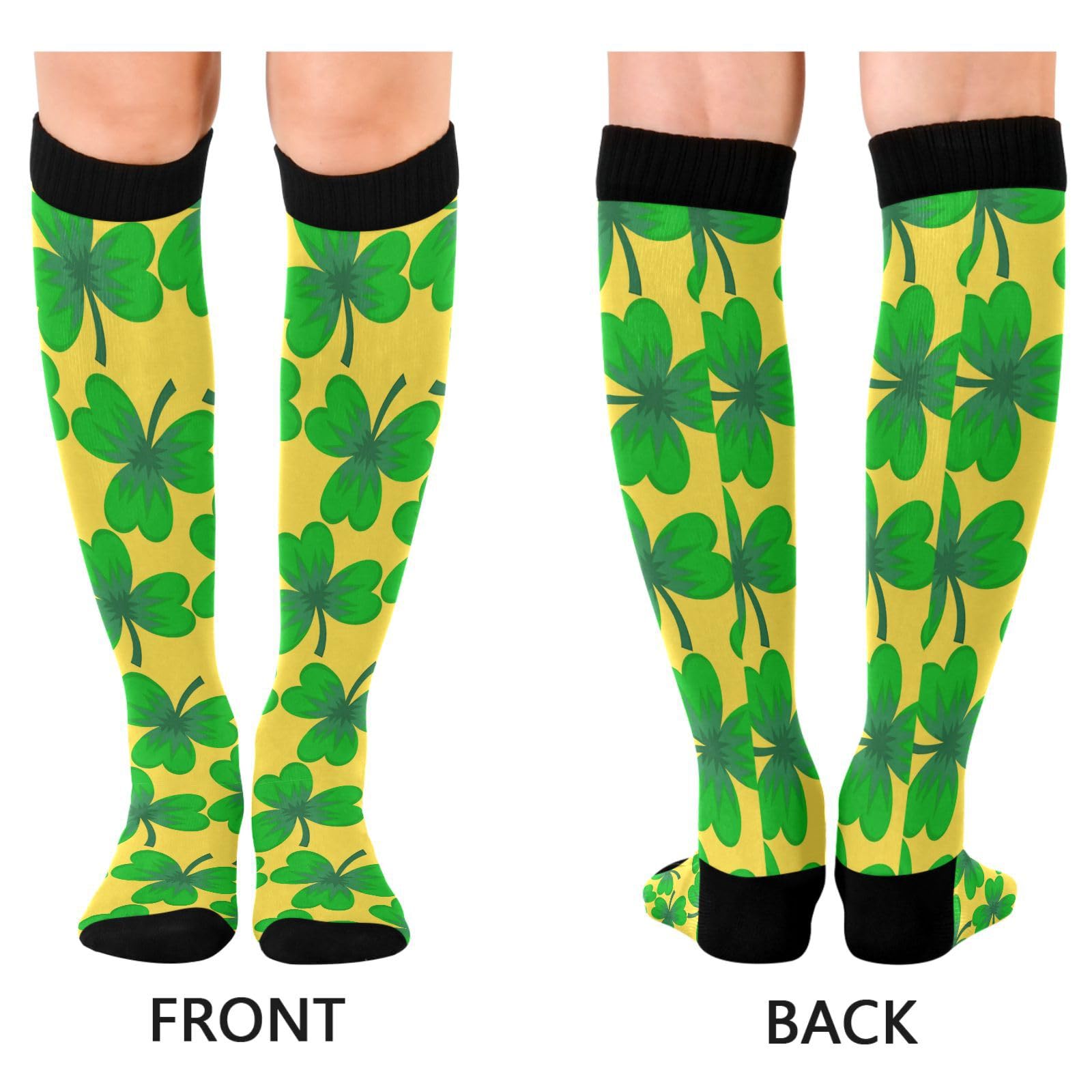 Dussdil Trefoil St Patricks Day Green Clover Compression Socks for Women Men Christmas Circulation Long Knee Socks for Winter Warm Stockings Socks