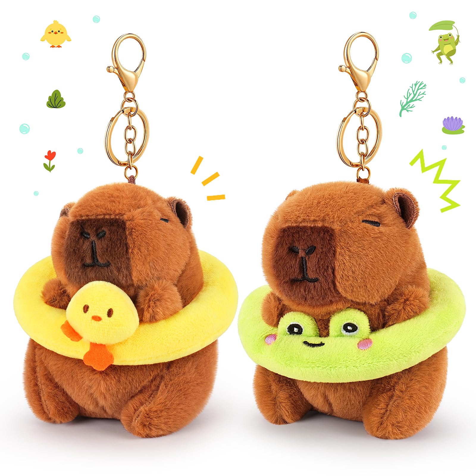Achwishap 2PCS Capybara Plush Keychain,Cute Keychain Capybara Stuffed Animal,Soft Capybara Plush Toys Key Chain,Kawaii Plushies Stuffed Toys with