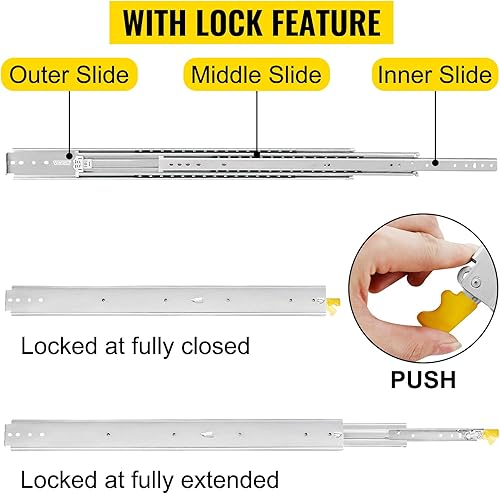 Miniatura 3 de VEVOR Diapositivas para cajones, 1 par de correderas de cajón de bloqueo de 40 pulgadas, capacidad de carga de 500 libras, deslizadores de cajón de