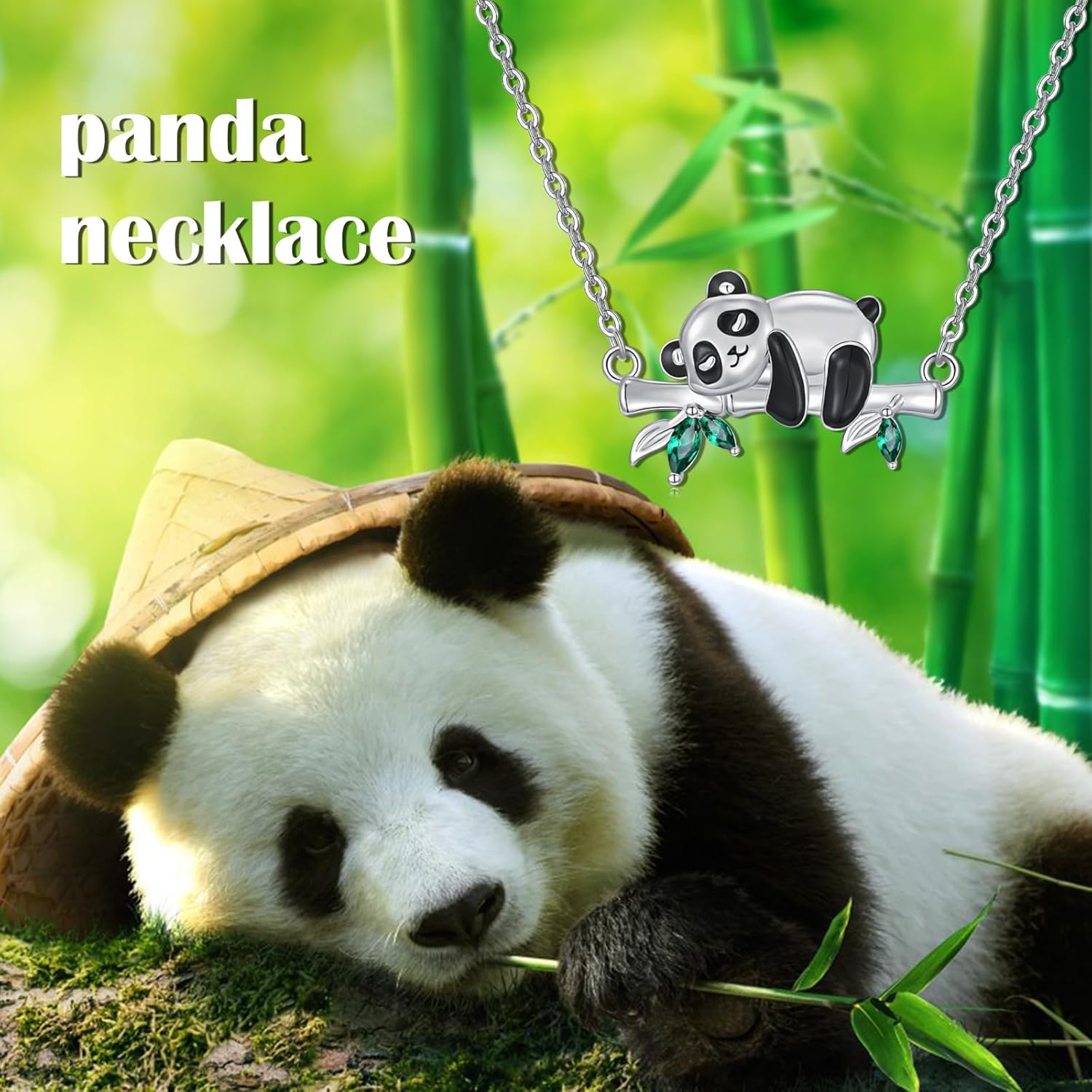 Cubic Zirconia Panda Necklaces Dainty Silver May Birthstone Necklace Emerald Green Pendant Necklace for Women, Birthday Anniversary Valentines Day Mother's Day Christmas Jewelry Gifts for Wife - Image 6