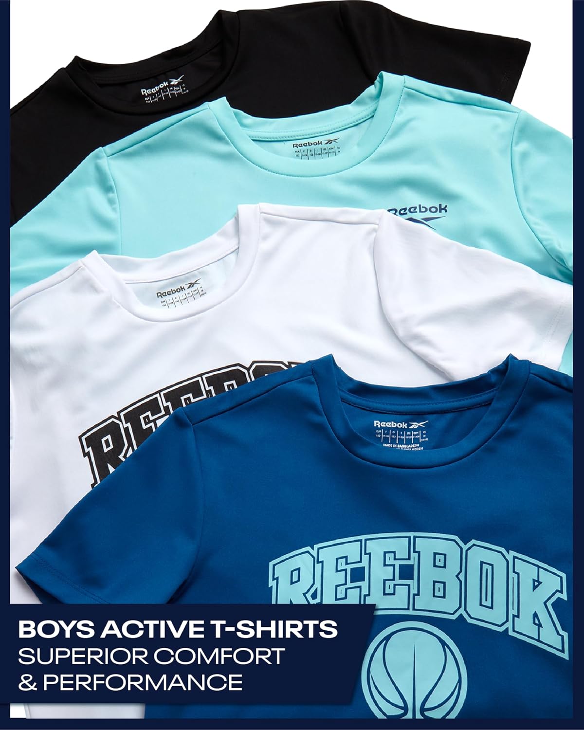 Reebok Active Boys Tshirts - 4 Pack Dry Fit Crew Neck Short Sleeve Boys Athletic Shirts Youth Kids Activewear - Image 2