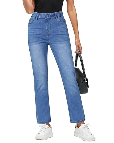 GRAPENT Straight Leg Jeans for Women Trendy Pull On High