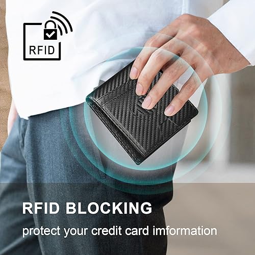 Vista 3 de GFun Airtag Billetera de piel plegable para hombre, con bloqueo RFID, billeteras para hombre, tarjetero de crédito, clip para dinero con caja