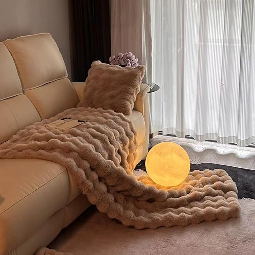 Miniatura 7 de Manta de pelo sintético de felpa de conejo, manta gruesa y cálida para todas las estaciones, manta peluda suave y mullida para sofá, cama, manta