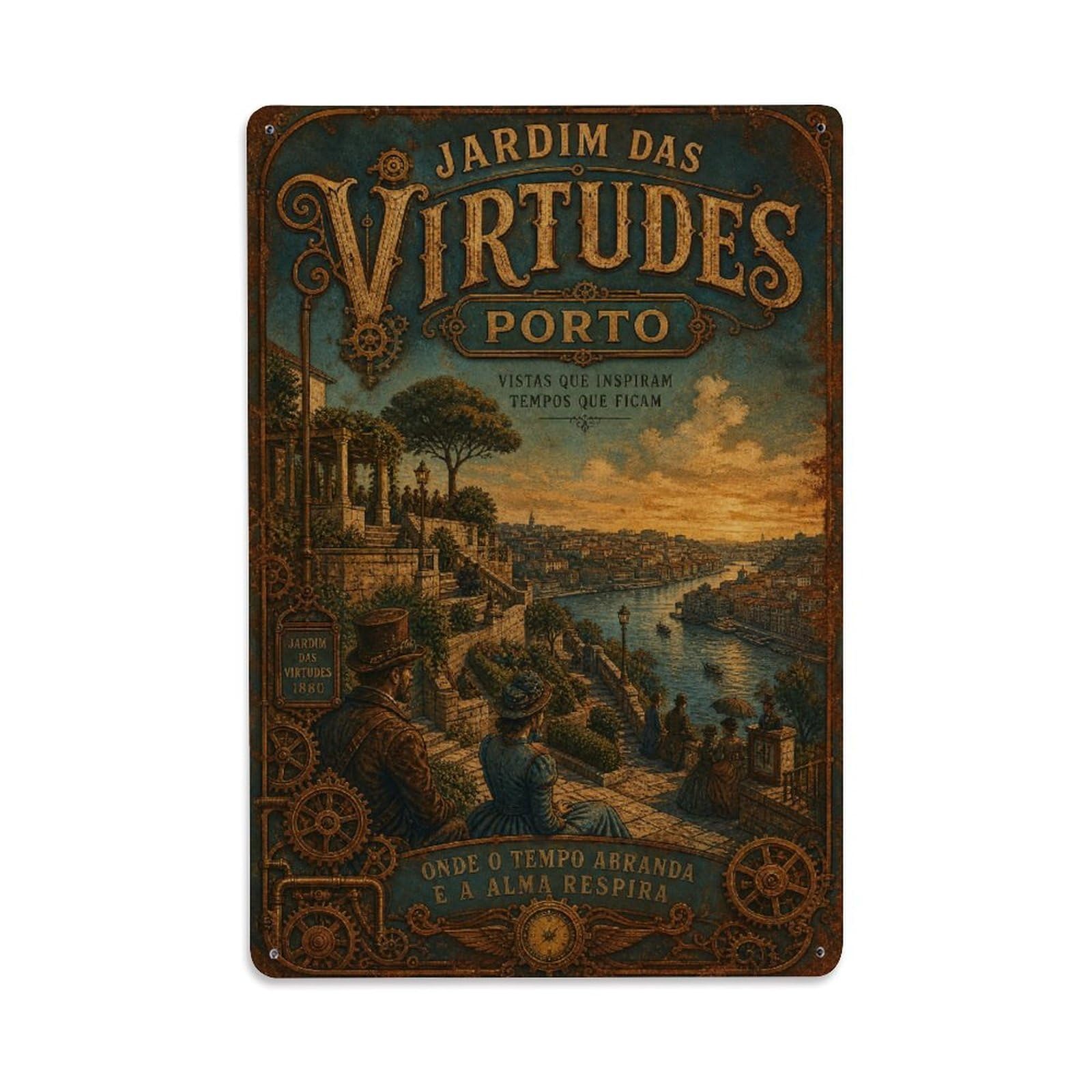 Yrnq 08X12inch Vintage Style Vintage Virtudes Garden Terraced Hillside Portugal Metal Tin Sign