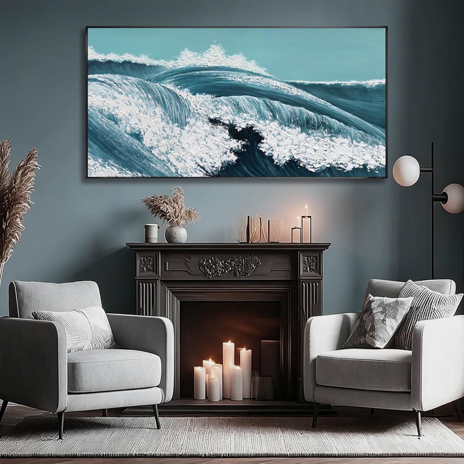 CHUDANHAO Canvas Wall Art Decor for Living Room Large Artwork for Walls Blue White Wave Pictures Modern Abstract Textured Beach Ocean Paintings Prints Bedroom Office Decor 29"x58"
