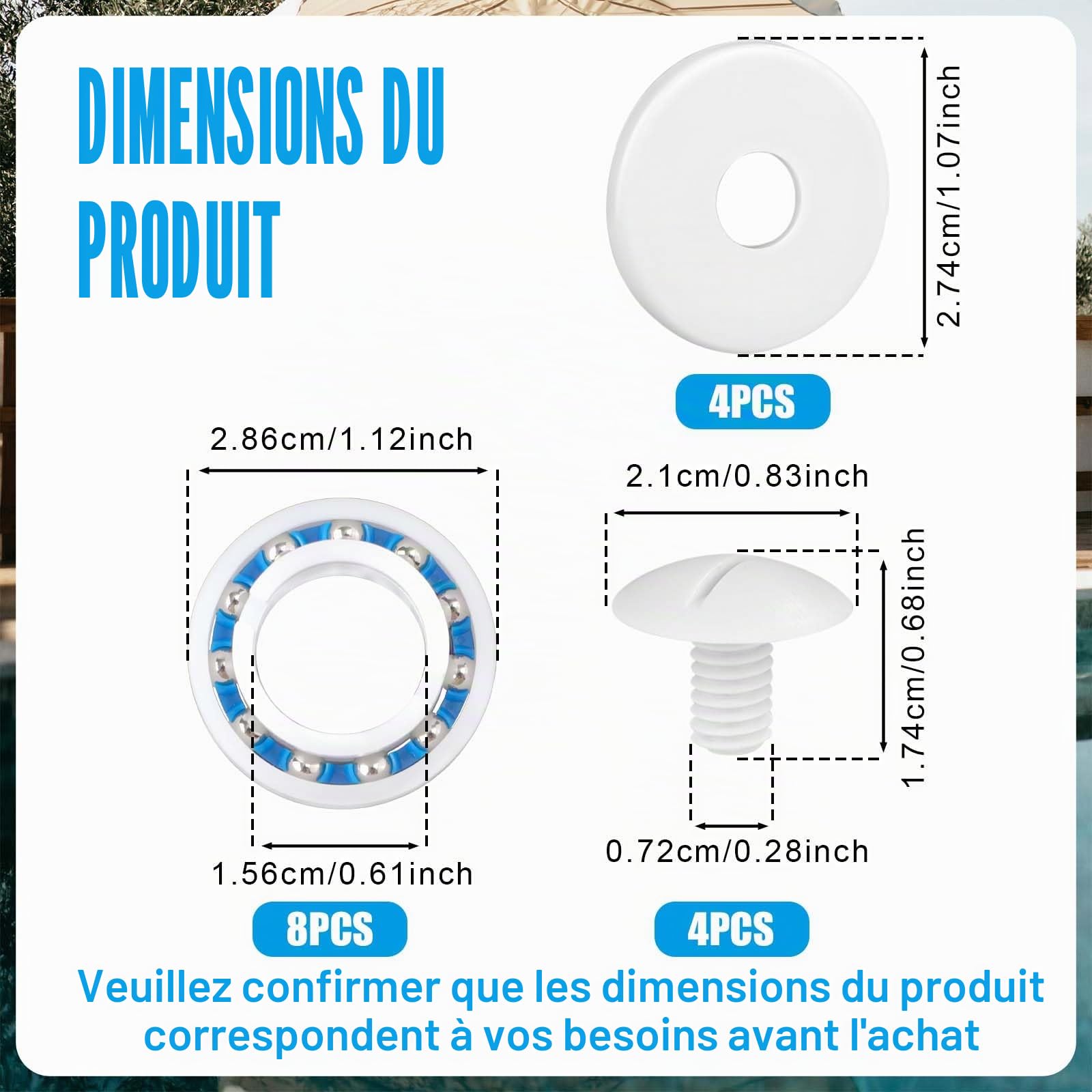PEUTIER Kit de Reconstruction de Nettoyeur de Piscine, Comprend 8 Roulements à Billes de Roue C60 4 Vis de Roue C55 et 4 Rondelles C64 Nettoyeur de Piscine Pièces de Rechange pour Polaris 280 180