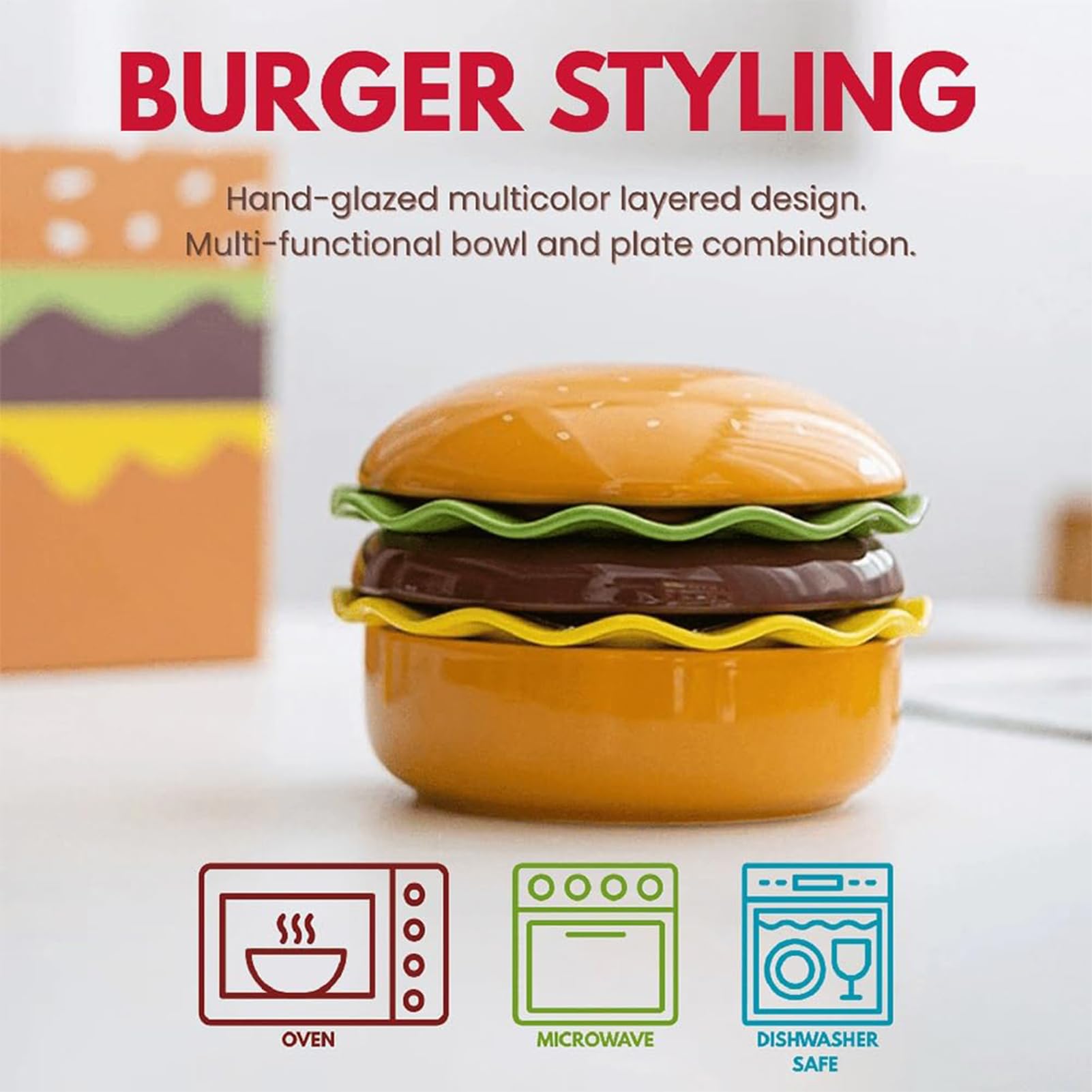 Talerze burgerowe Zabawne Ceramiczne Miski Układane W Stos | Zestaw talerzy warstwowych Do domu, kuchni, mieszkania, na kemping, piknik, przyjęcie, urodziny, przekąski, sushi, posiłek