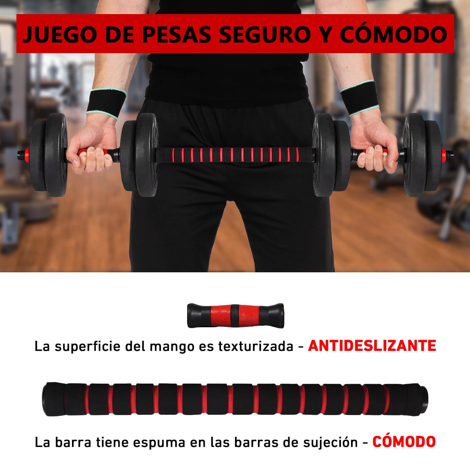 Juego de Mancuernas 4 en 1, Mancuernas 10/15/20/30/40/50KG con Pesa Rusa, Barra Recta de Conexión, Mangos Antideslizantes, Pesas y Mancuernas, Pesas Ajustables, Gimnasio en Casa