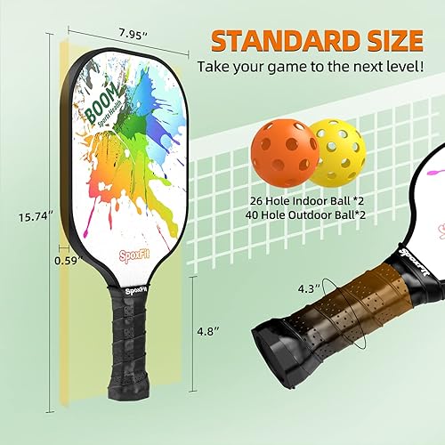 Miniatura 4 de SpoxFit Pickleball Paddles, Lightweight Pickleball Rackets, Fiberglass Racquet with Cushion Comfort Grip, Carry Bag, Grip Tapes, Gifts for Men Women