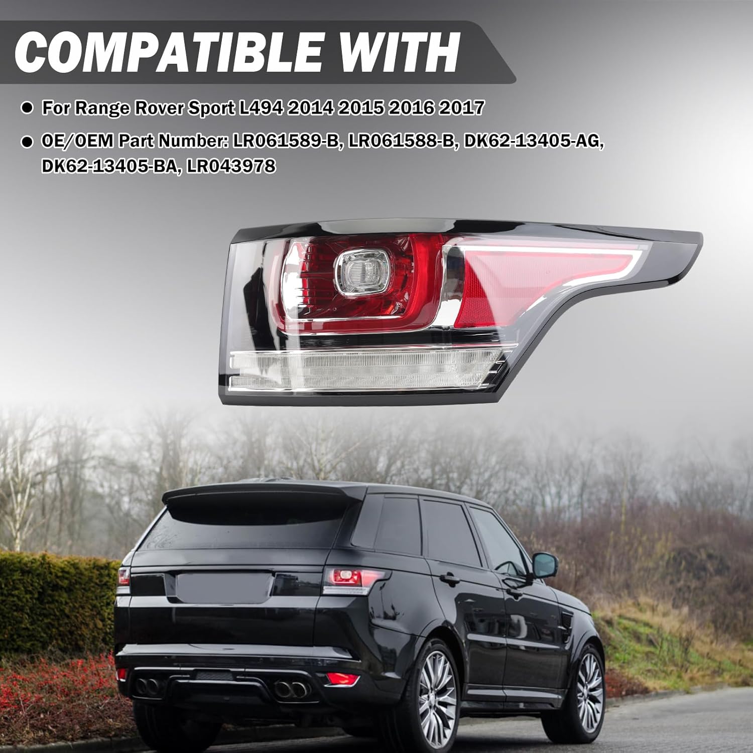 Tail Light For Range Rover Sport L494 2014 2015 2016 2017 Passenger Side Clear Rear Lamp Brake Light LR061588-B (Right)