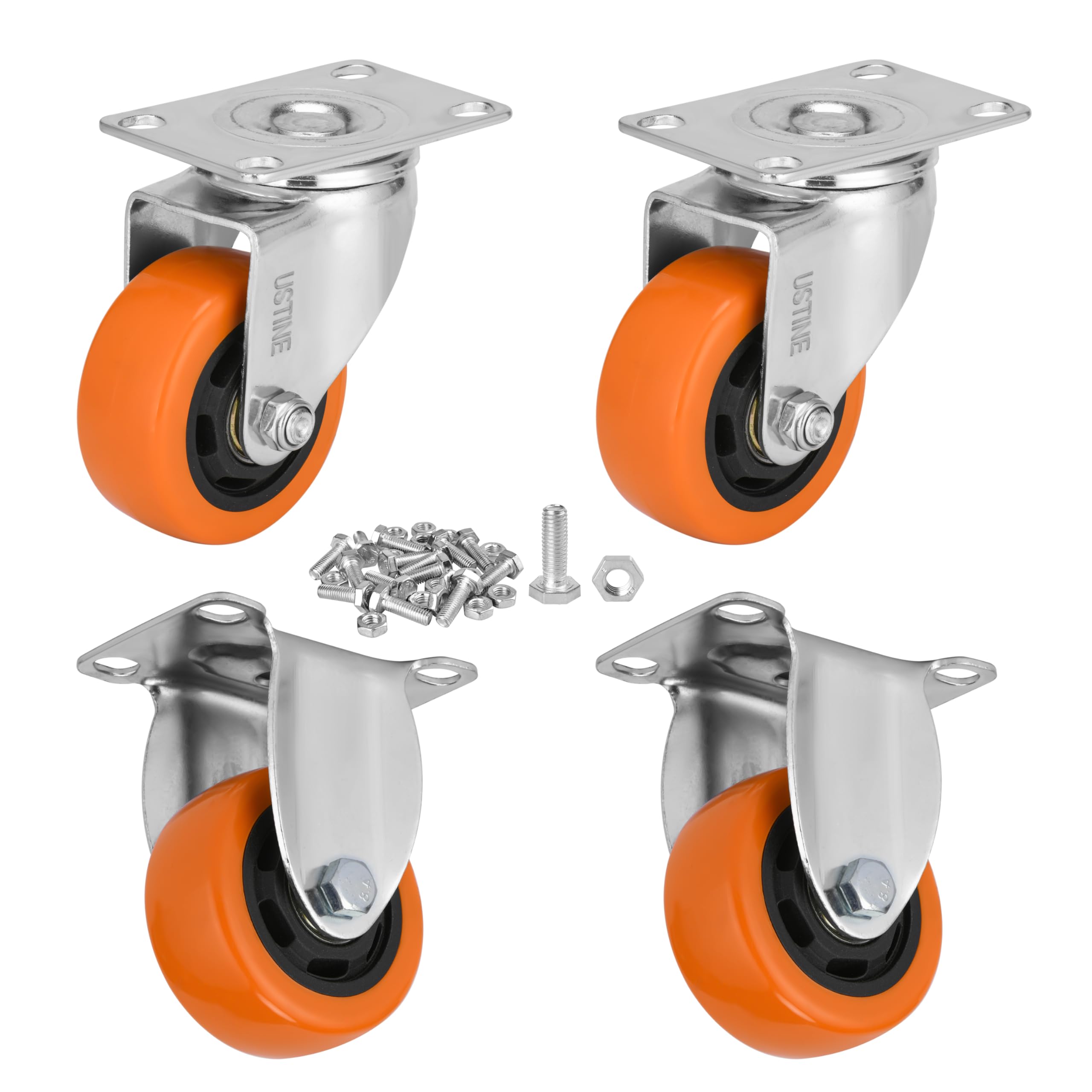 Set di 4 ruote piroettanti da 3 pollici (2 fisse, 2 girevoli), ruote piroettanti a 360 gradi con cuscinetti a sfera, portata 1800 libbre, ruote per mobili, banco da lavoro, carrello, carrello