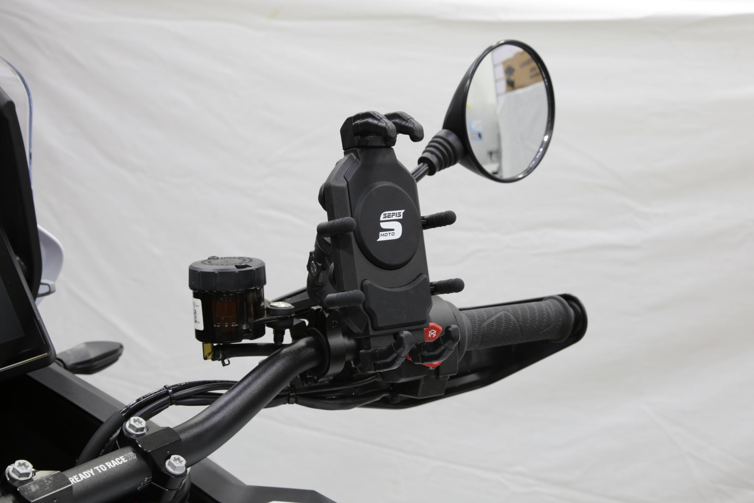 SEFIS - Supporto per cellulare da moto con adattatore anti-shock, robusto supporto per telefono girevole a 360°, universale, 22-25 mm, antivibrazioni e antifurto (SEFIS Set di rilegatura + fascetta)