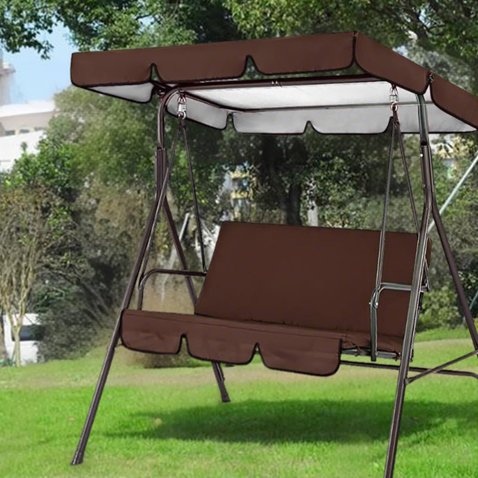 Funda impermeable para columpio de patio, funda de repuesto para hamaca de jardín, 248,9 x 185,4 x 18 cm, color marrón café, protección duradera para exteriores, resistente a los rayos UV, resistente
