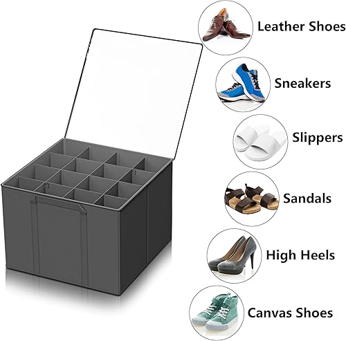 Miniatura 6 de SUOCO Paquete de 2 organizadores de zapatos para armario, se adapta a hasta 32 pares, cajas de almacenamiento de zapatos de espacio pequeño con
