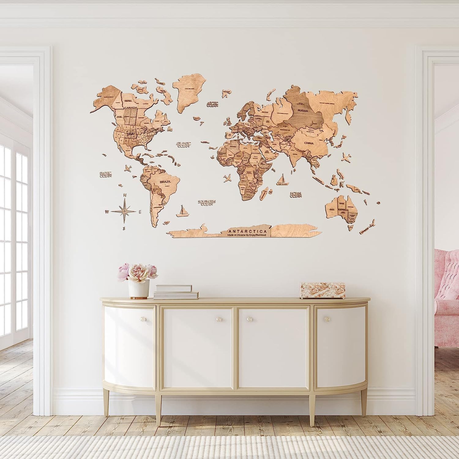 ENJOY THE WOOD 3D Wood World Map Wall Art Large Wood Wall Décor