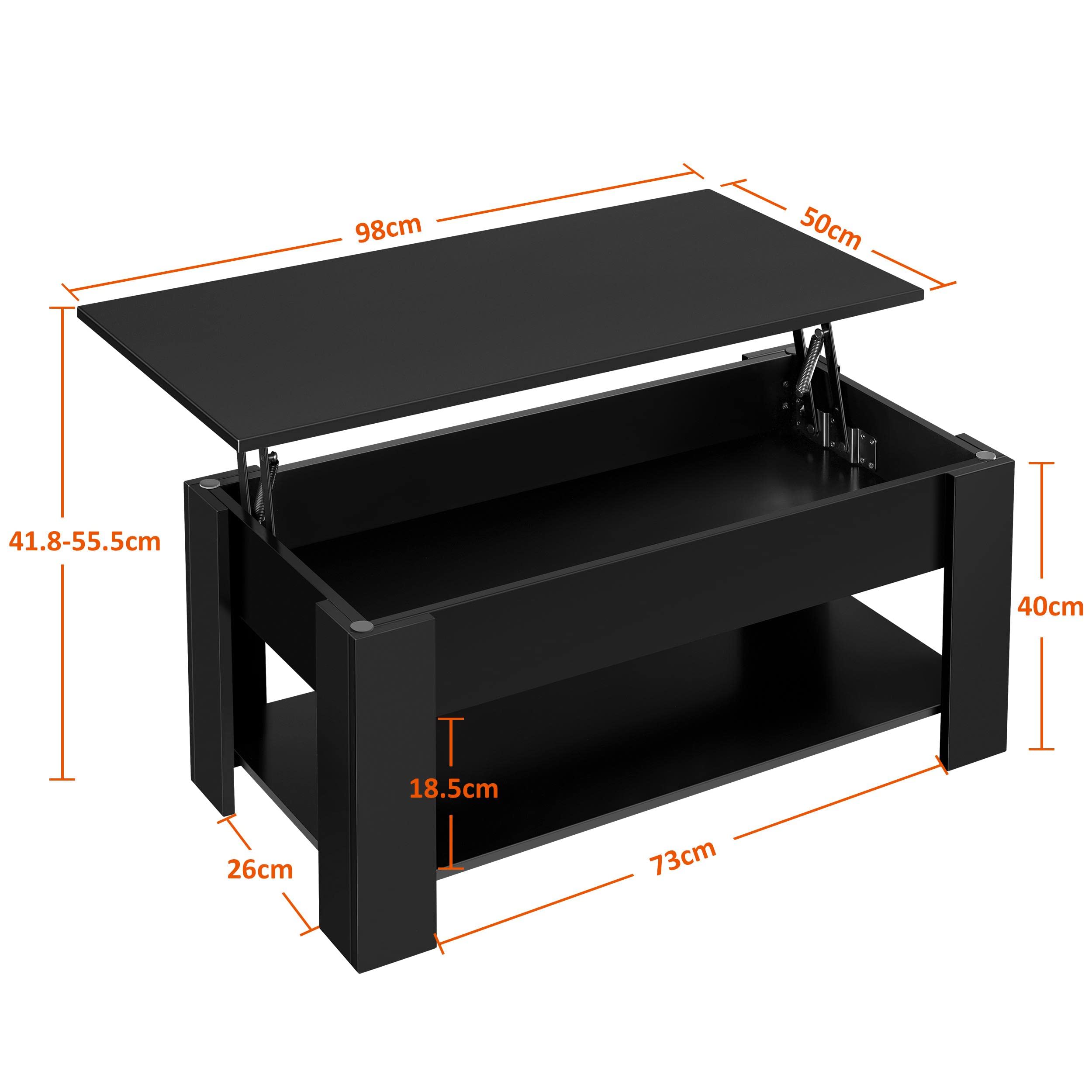 Yaheetech Table Basse avec Plateau Relevable en Bois MDF, Table de Salon Moderne avec Compartiment Caché et Porte-Revues, Une Étagère de Rangement, Bureau Chambre Salon