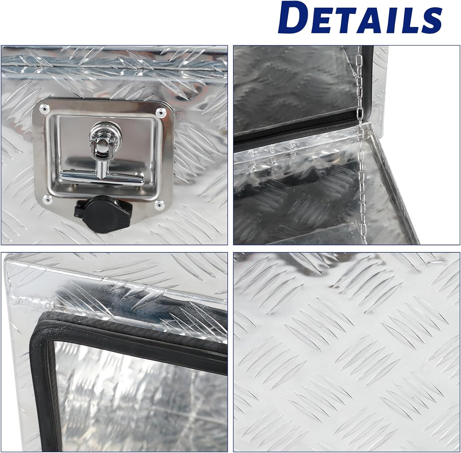BLACKHORSE-RACING 30 Inch Heavy Duty Aluminum Diamond Plate Tool Square Box,Pickup Underbody Truck Bed Storage Toolbox RV Storage Organizer with T-Handle Lock and Keys-Silver 30"x 17"x 18"