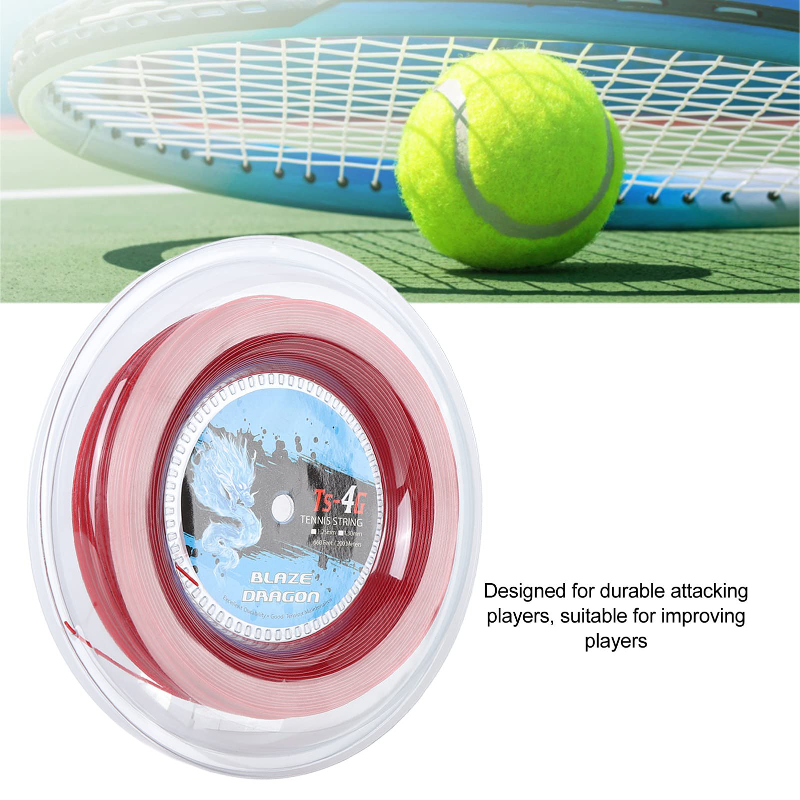 Airshi Tennis Racket String, TS 4G High Elasticity 200m Reel Tennis String Polyester High Strength Replacement (1.25mm)