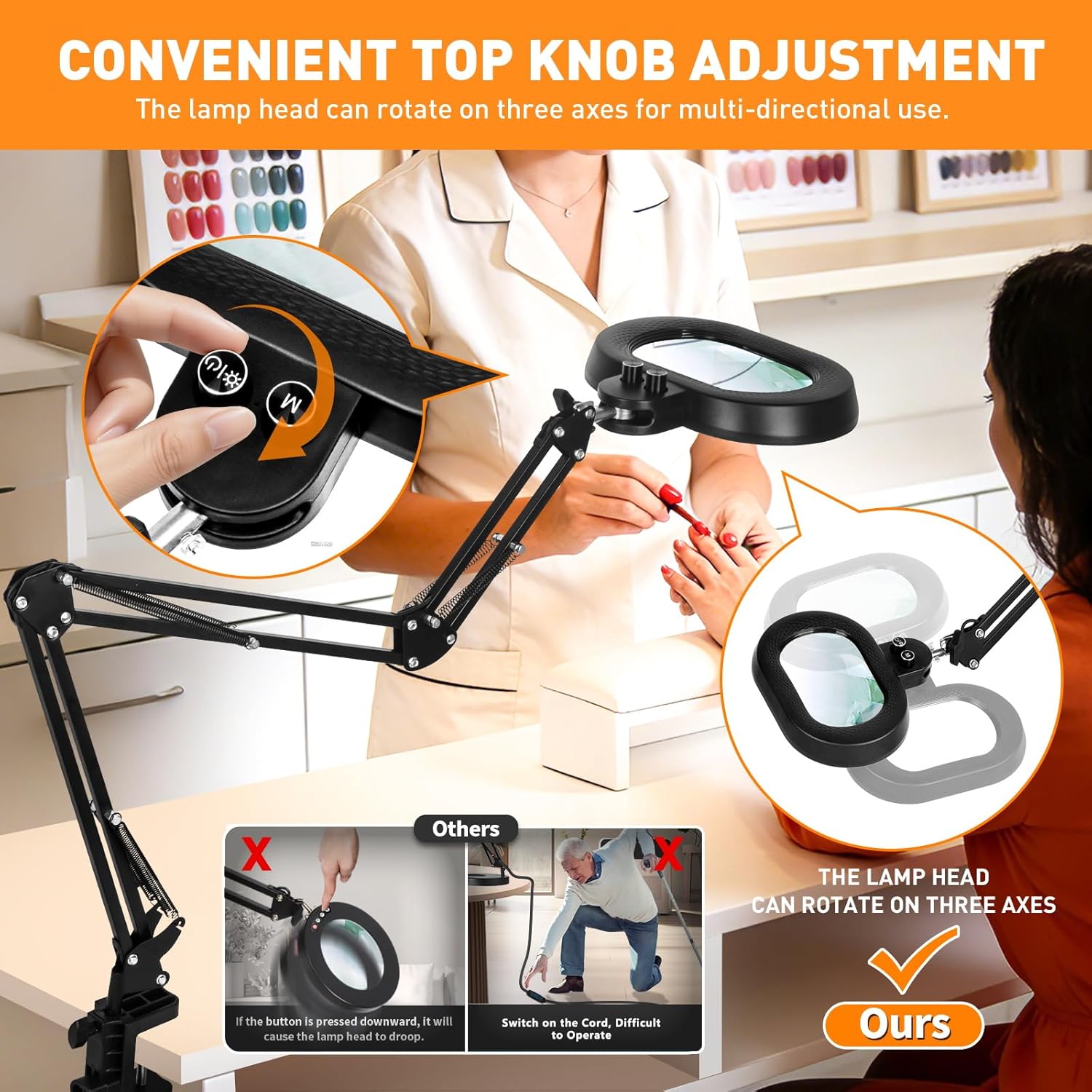 12X Magnifying Glass with Light, Three-axis Rotation Infinite Color Dimmable Magnifying Lamp, Large Lighted Magnifier Workbench Light for Close Work, Craft, Reading,Sewing(12X 35in Oval Clamp)