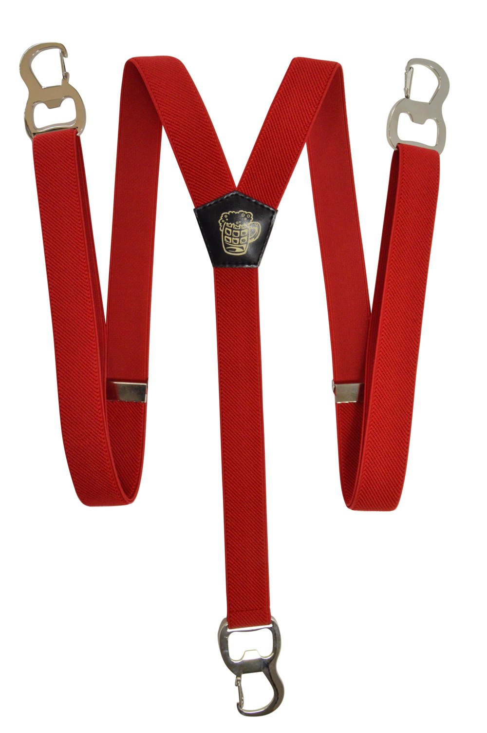 Olata Y-Shape Braces/Suspenders with Beer Bottle Opener Carabiner Clips - 2.5cm. Red