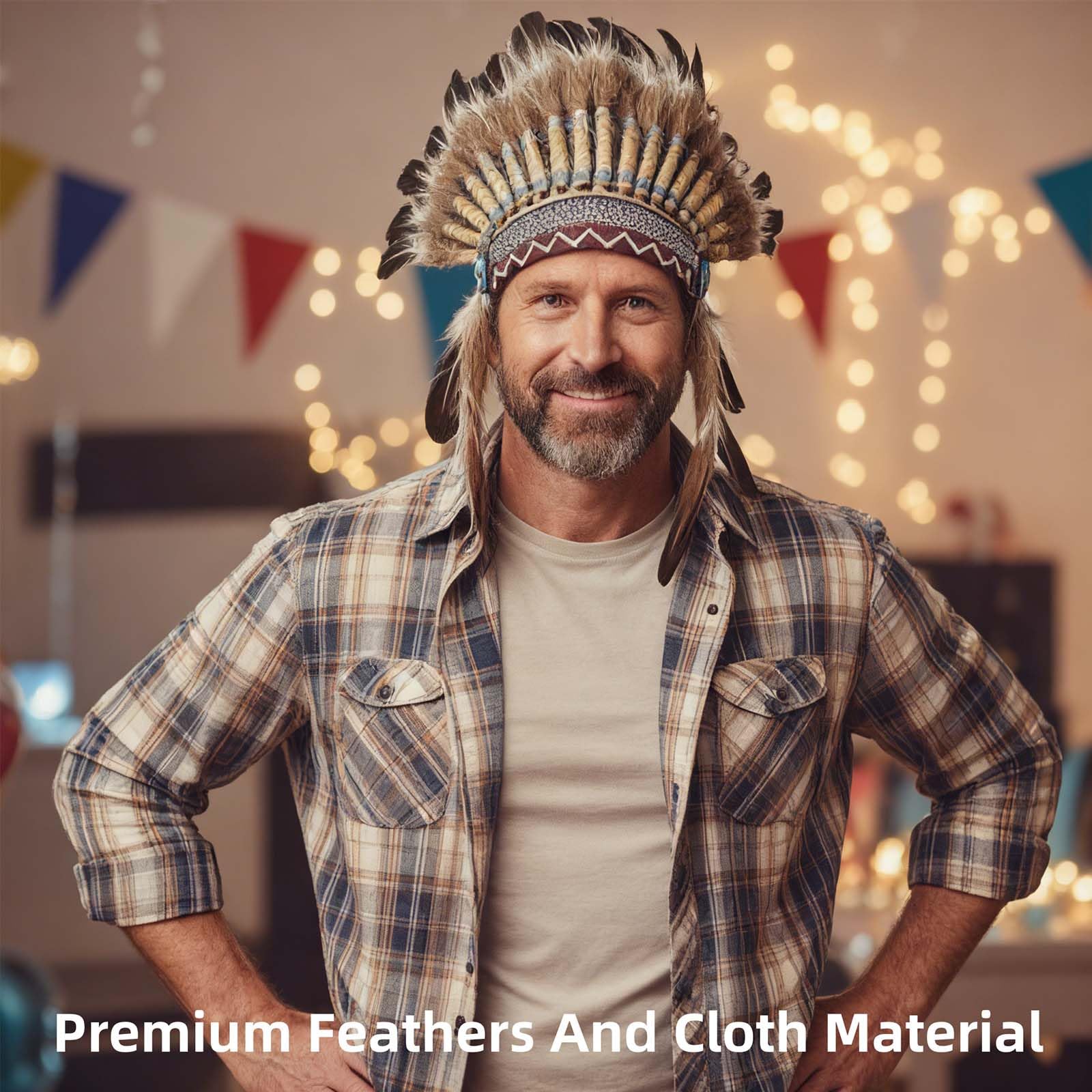 Copricapo indiano unisex per adulti, in stile indiano, con piume, di ispirazione americana, copricapo con piume, per feste, carnevale, accessori fotografici