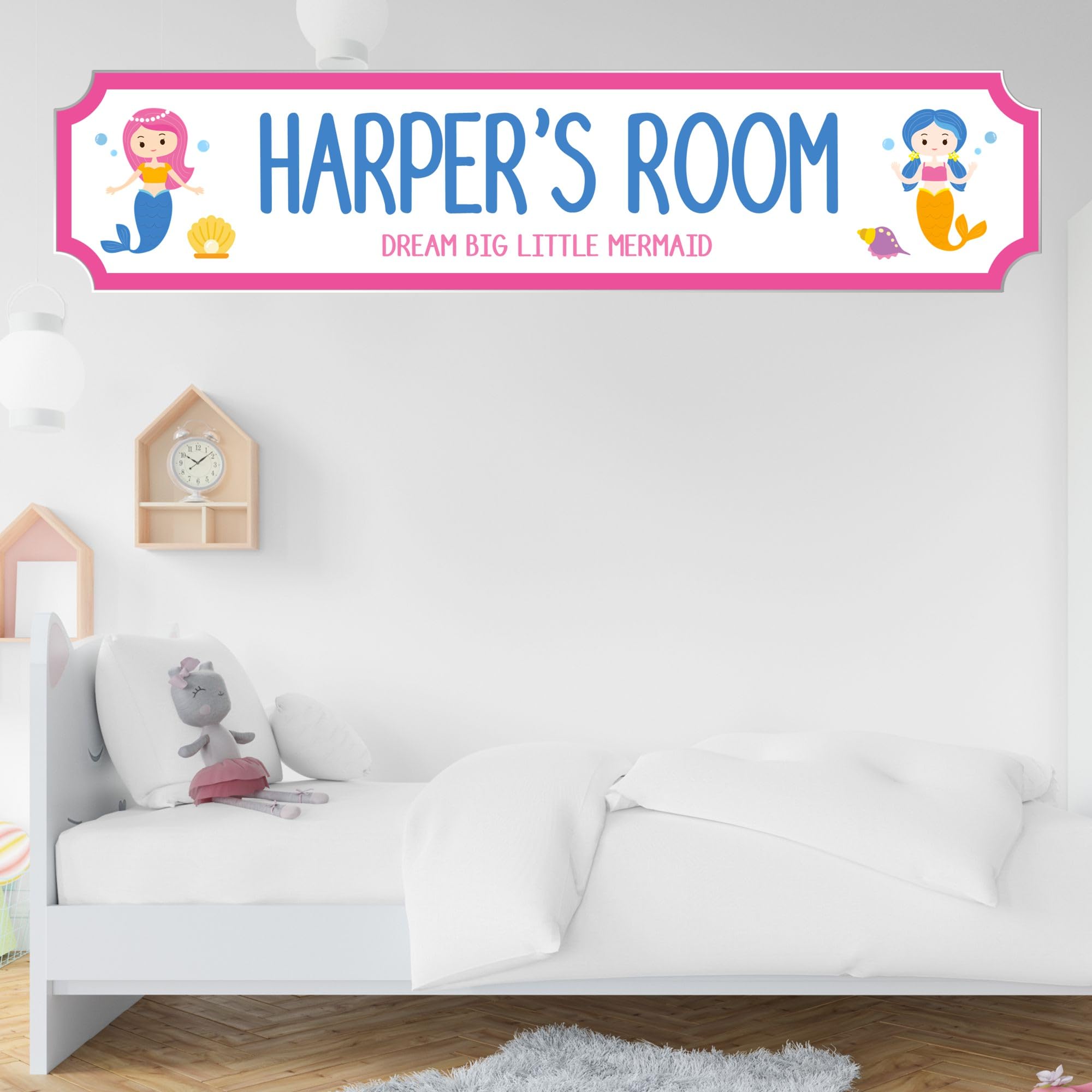 Personalised STREET SIGN Room Plaque - Custom Girls Room Sign Gift for Kids, Ballet, Dinosaur, Gaming, Mermaid, Princess, Rainbow, Unicorn Decor (Mermaid, Acrylic - Extra Large 590mm x 130mm)