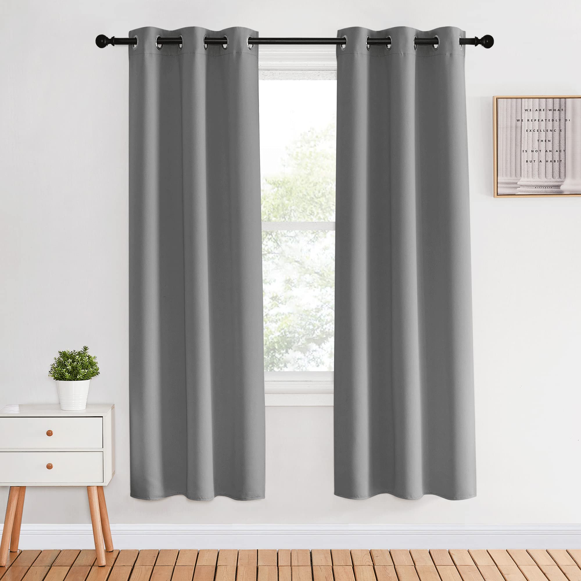 NICETOWN Blackout Window Curtains &amp; Drapes 70" Long, 2 Panels, 34 inch, Silver Grey, Grommet Top Room Darkening Thermal Insulated for Bedroom/Living Room