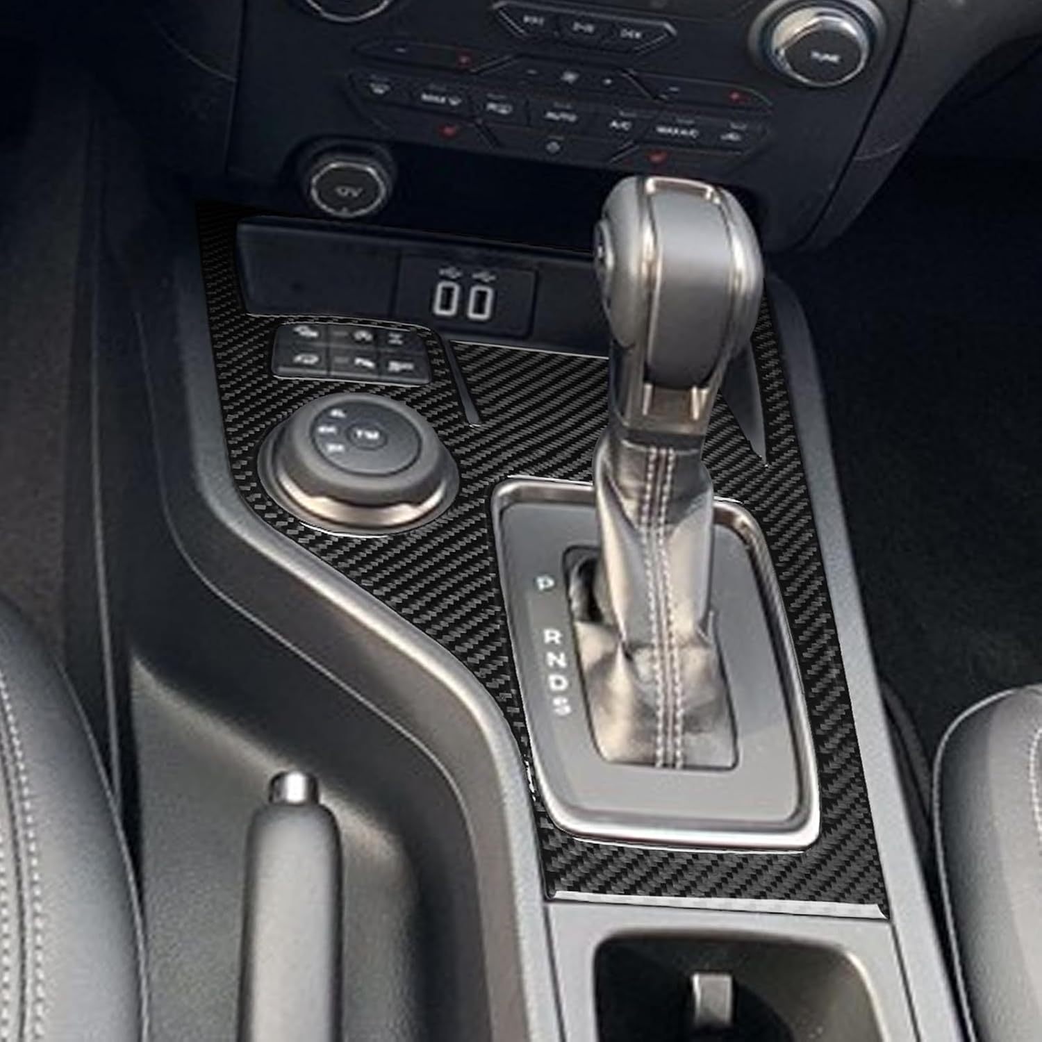 NVCNX Real Premium Carbon Fiber Compatible with Ford Ranger 2019 2020 2021 2022 2023 XLT Lariat XL Car Center Console Gear Shift Panel Frame Cover Trim Interior Accessories Black