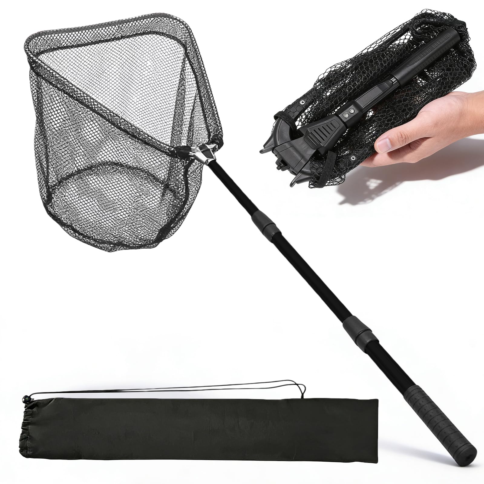 Épuisette De Pêche, Épuisette De Pêche Pliable 130cm avec Sac De Rangement, Épuisette De Pêches Télescopiquem, 3 Section, Épuisette Peches Carpe pour Carpe Truite Crevette Etang Bassin Poisson