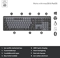 Vista 5 de Teclado Inalámbrico Iluminado Mecánico de Tamaño Completo Logitech MX, Táctil Silencioso, y Paquete de Mouse Inalámbrico Bluetooth de Rendimiento MX