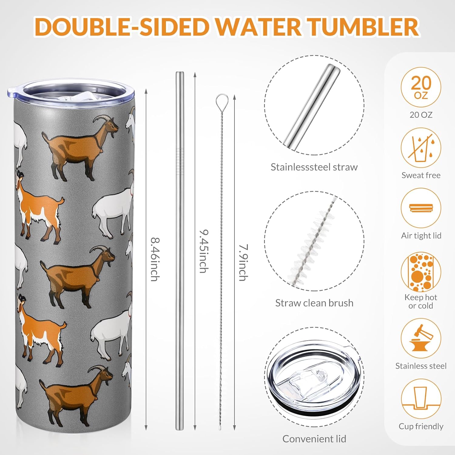 2 Pack Goat Gifts Set Skinny Tumbler 20 oz Travel Coffee Mug Novelty Cute Animals Socks, Cute Goat Themed For Birthday Christmas Farm Gifts - Image 6