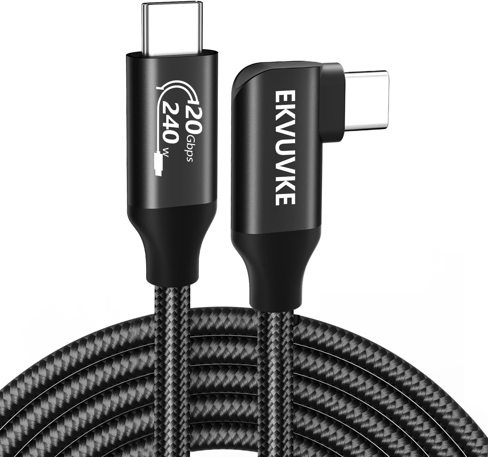 90 Degree USB C to C Cable, 2M, 240W, PD3.1 Compatible, USB 3.2, Gen 2x2, 20Gbps, High Speed Data Transfer, Thunderbolt 4/3 Compatible, 4K Video Output, Nylon Braided Durable Design, Type C Cable for
