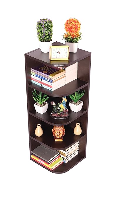 Madhuran Engineered Wood Free Floor Standing Large Corner Shelf (Tier 5,Wenge) use Books Decoration Living Room Items Kitchen Storage Rack D?cor Furniture Multipurpose Organizers