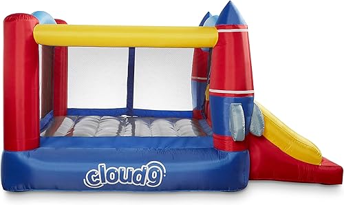 Miniatura 4 de Cloud 9 Casa inflable de rebote y soplador, gorila temática de cohete para niños con tobogán, incluye estacas y parches de reparación