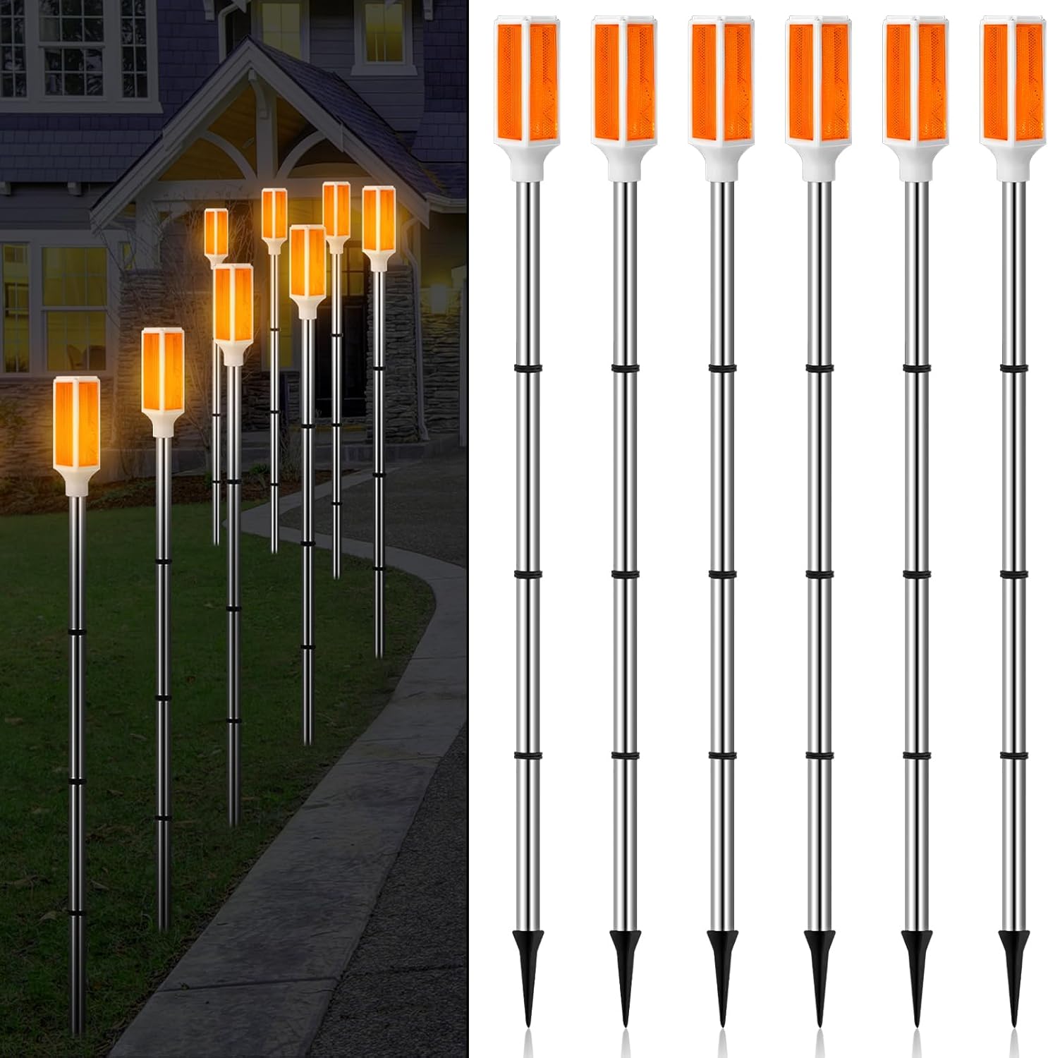 6 Pcs Solar Powered Driveway Markers Lights Landscape