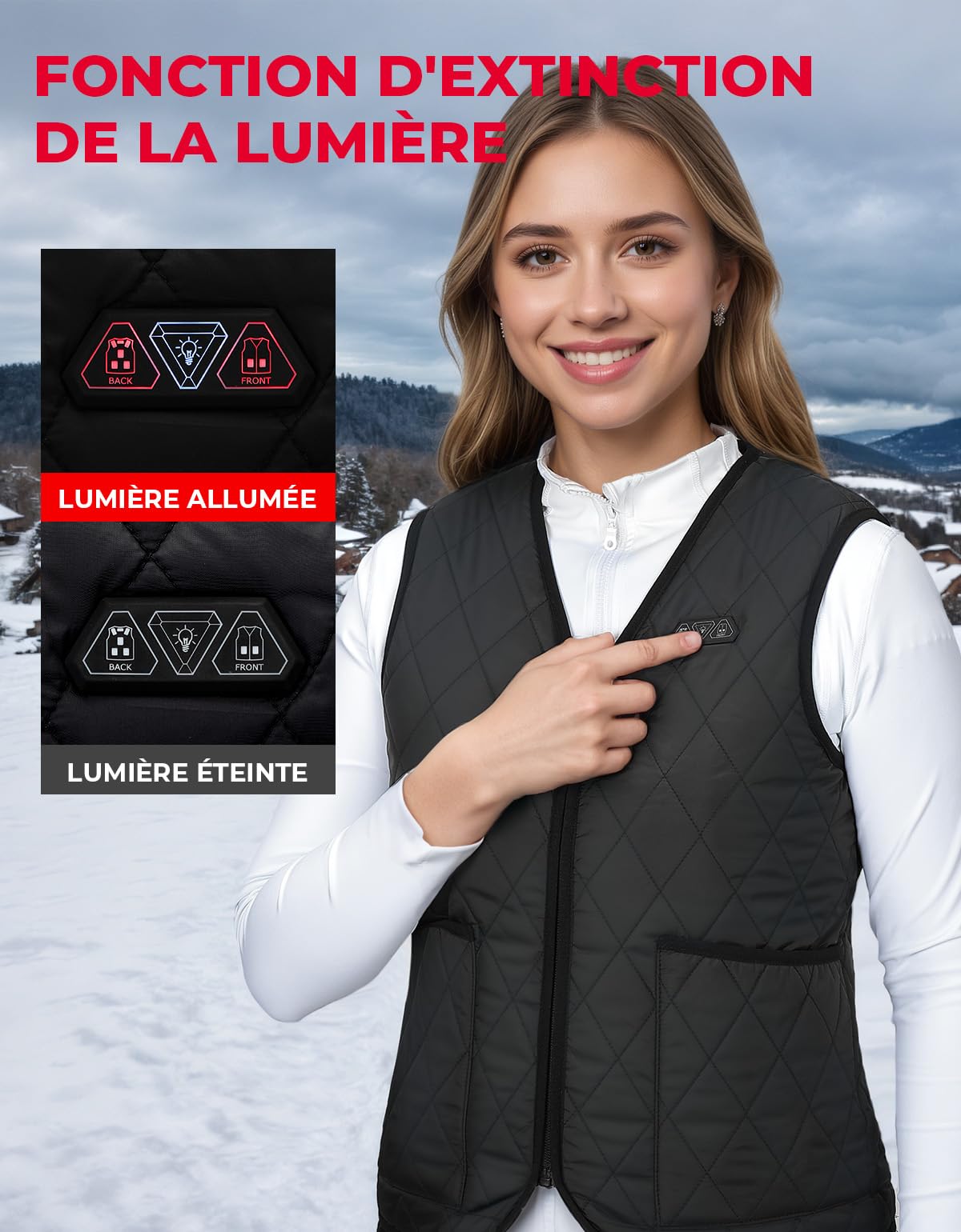 KEMIMOTO Gilet Chauffant Femme, Double Contrôle 8 Zones de Chaleur, Veste Chauffante Femme Thermique Intelligent avec Col en V, 3 Niveaux de Chaleur(Sans Batterie)