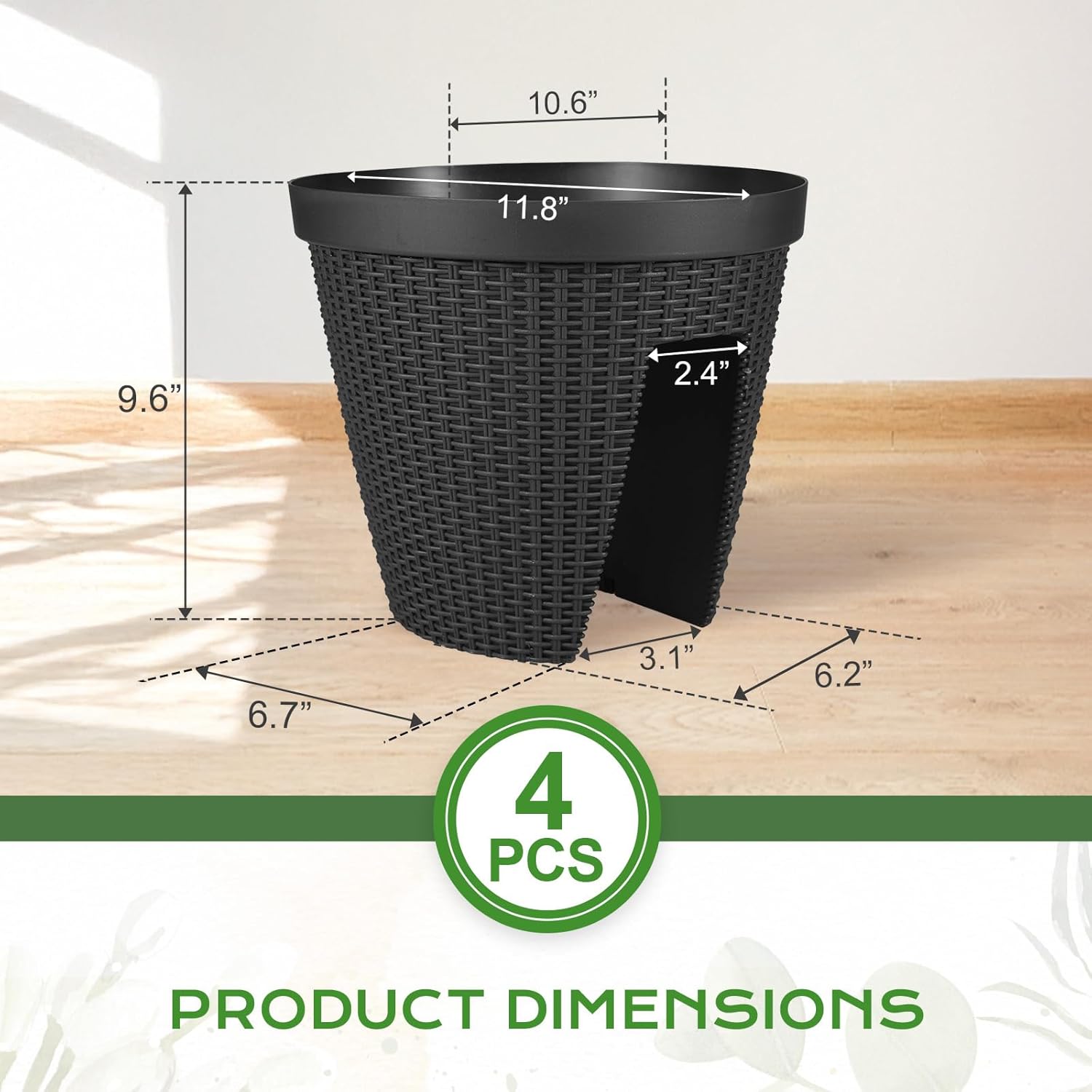 BPS Deck Railing Planter Boxes Set of 4, 12 inch Round Outdoor Planters with Adjustable Brackets for Patio, Balcony, Fence