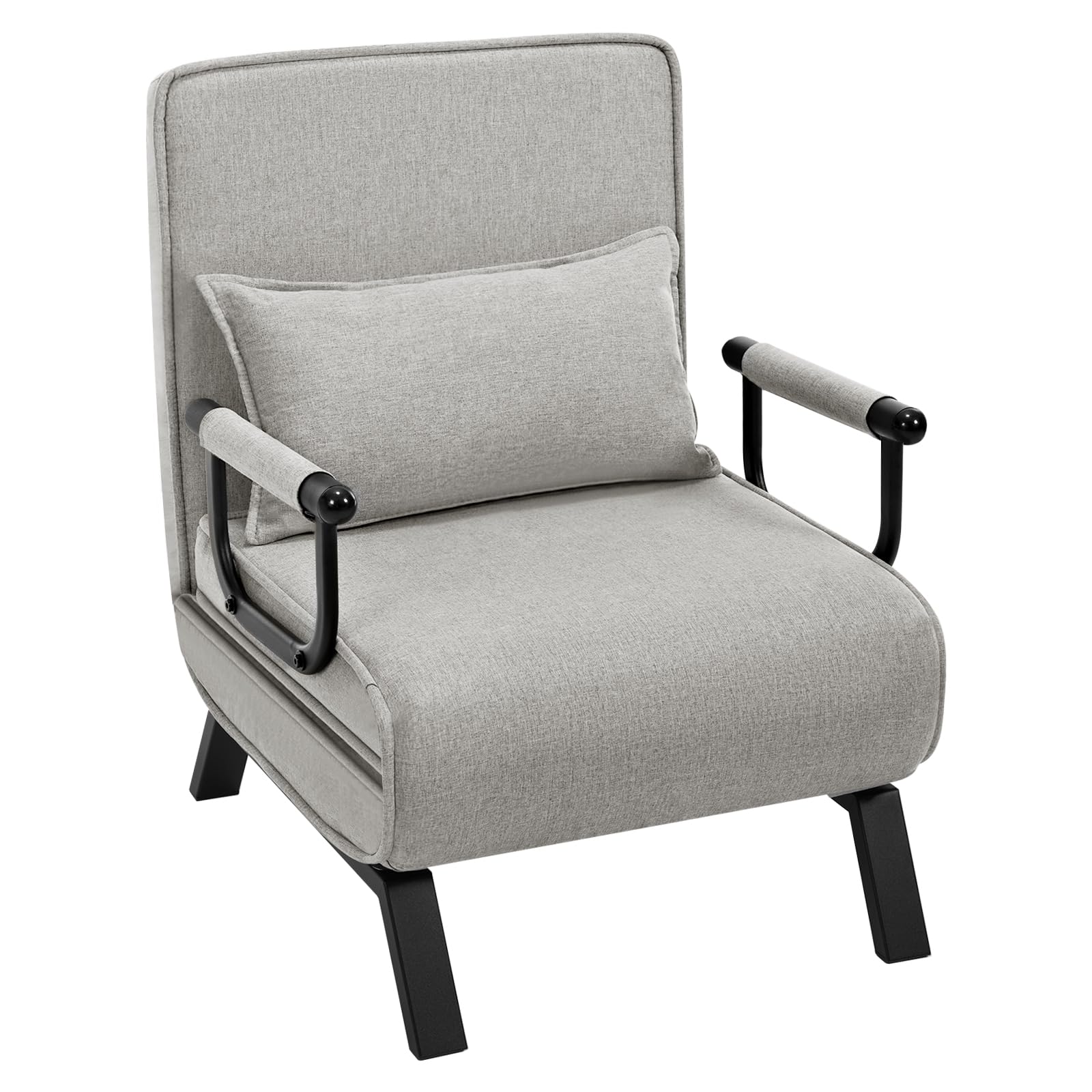 WOLTU Schlafsessel 3 in 1 mit bettfunktion, Gästebettfür, Schlafsofa mit Bettfunktion, Verstellbarer Rückenlehne, Wohnzimmer, Schlafzimmer, Balkon, Metallrahmen Leinen, 65 x 75 x 78cm, Hellgrau