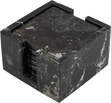 Radicaln Black Marble Coasters Set of 6 Handmade 3.5" Inch Square Coasters for Drinks, Coaster Set with Holder, Elegant Table Decor