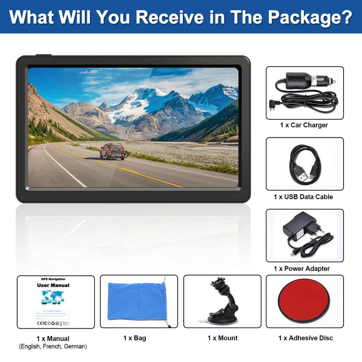Navigateur GPS pour voiture, écran 22,9 cm, guidage vocal, cartes à vie avec guidage vocal et radars d'avertissement 2D et 3D, carte des Amériques, carte gratuite à vie