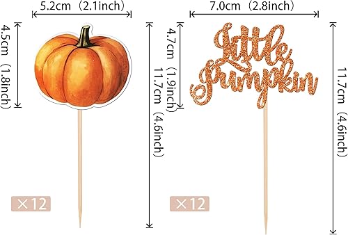 Miniatura 2 de Paquete de 24 adornos para cupcakes de calabaza con purpurina para cupcakes de calabaza para Acción de Gracias, baby shower, decoración de cupcakes