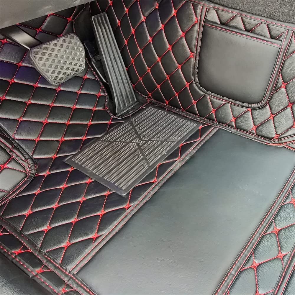 Tappetini per Auto Personalizzati per Adattarsi 98% Modelli di Auto, Tappetino per Auto Impermeabili in Pelle per Tutte le Stagioni, Tappetini per Auto Antiscivolo(Nero rosso)