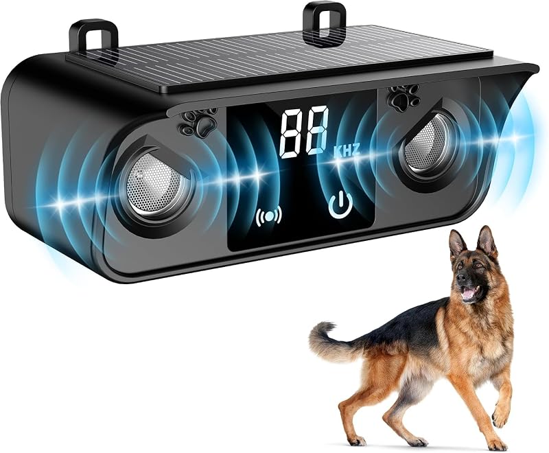 Dispositivo Antilatido Sônico para Cães LHNVXF LHNVXF91 com 4 Modos, Sensor de 15,24 m, Carregamento Solar e USB, Preto