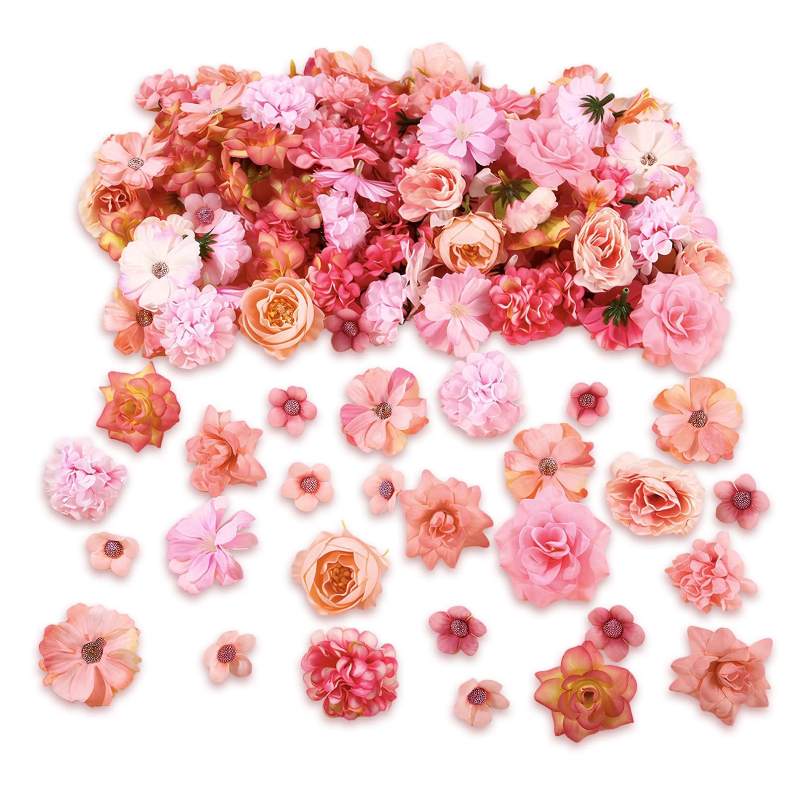 50pcs Artificial Flowers Heads Silk Faux Fake Flower Artificial Silk Flowers for Wedding Decor Realistic Flowers Cake Decorations DIY Floral Arrangements for Table Centrepieces & Gift Topping (Pink)