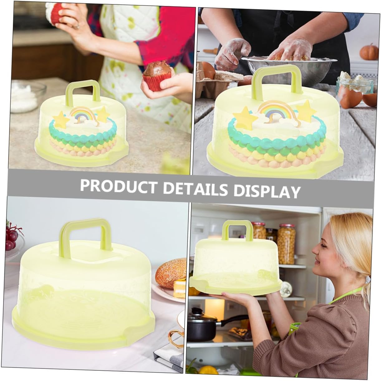 FRCOLOR Portable Cake Carrier Box with Handle 2pcs Green Buckle round Pp Cake Boxes and Fresh Keeping Practical Baking Packaging for Party and Travel